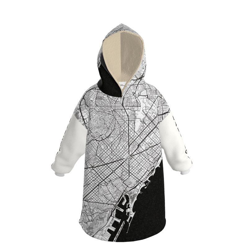 Hoodie Blanket - Barcelona Map (Black and White)
