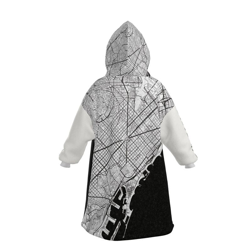 Hoodie Blanket - Barcelona Map (Black and White)