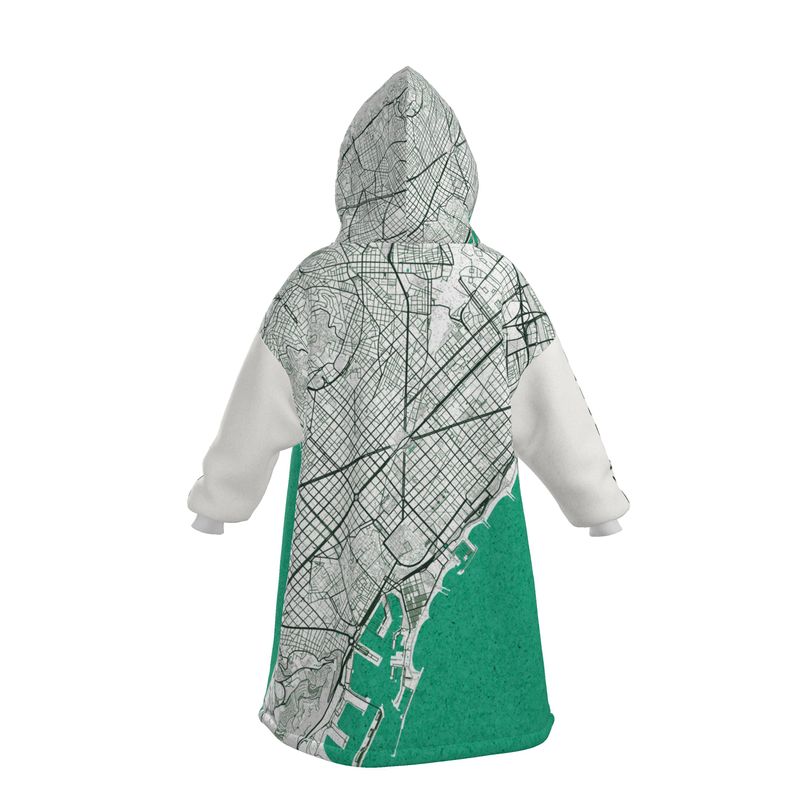 Hoodie Blanket - Barcelona Map (Mint)
