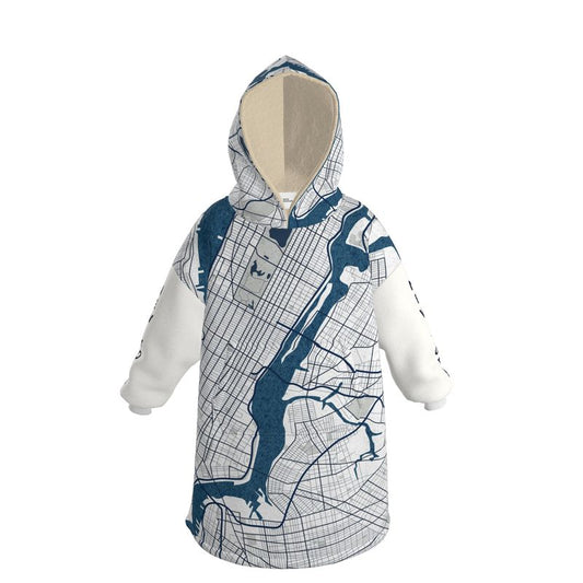 Hoodie Blanket - New York City Map (Blue)