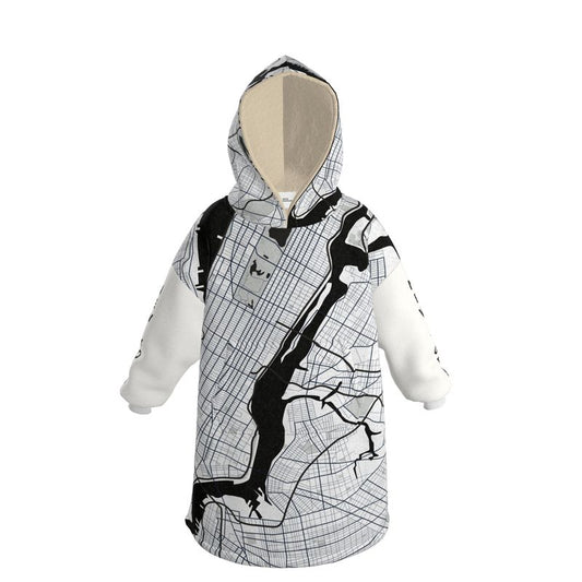 Hoodie Blanket - New York City Map (Black and White)