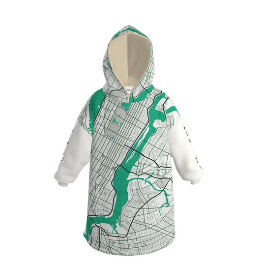 Hoodie Blanket - New York City Map (Mint)