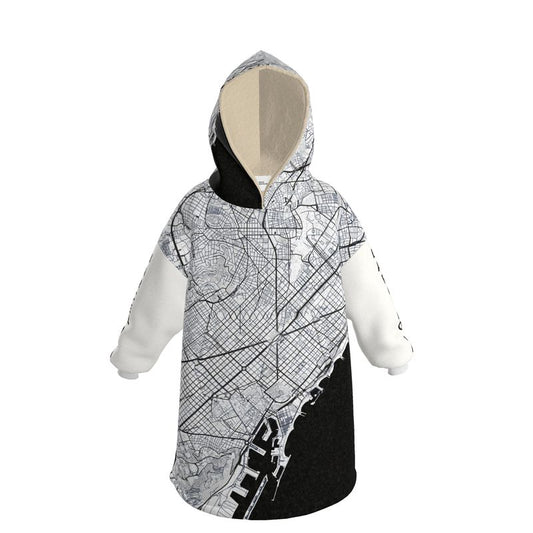 Hoodie Blanket - Barcelona Map (Black and White)