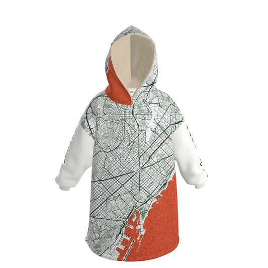 Hoodie Blanket - Barcelona Map (Orange)