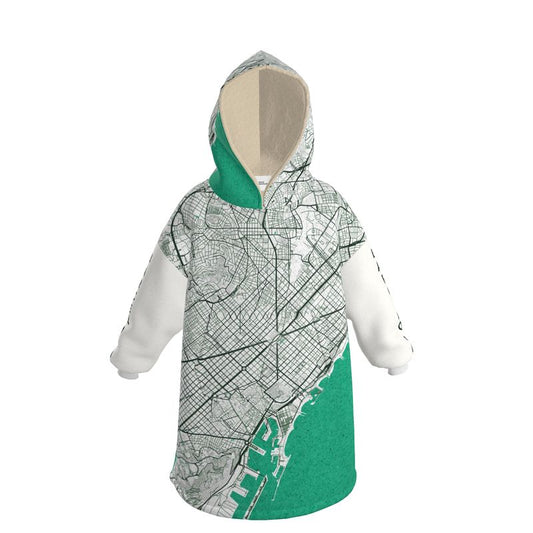 Hoodie Blanket - Barcelona Map (Mint)